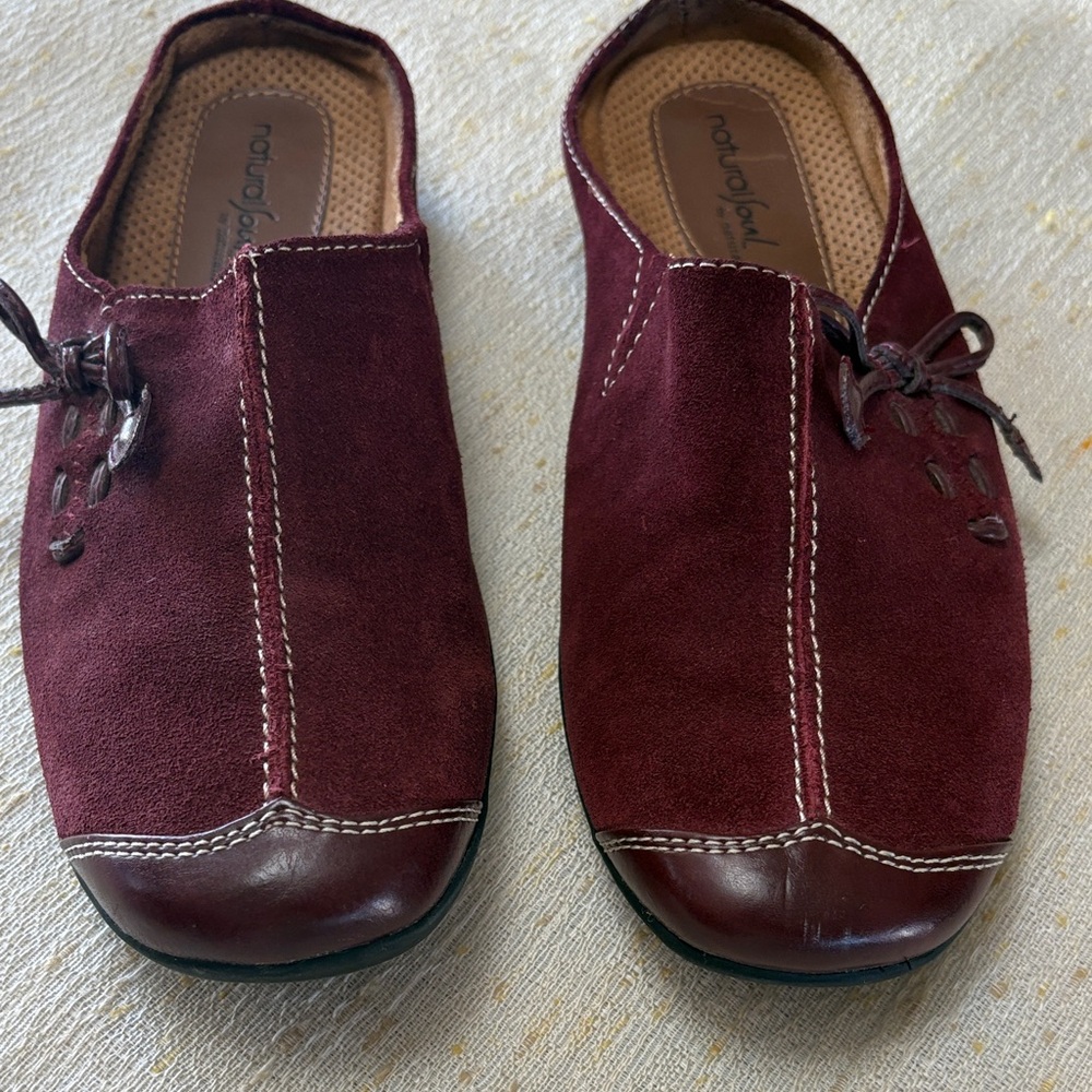 Natural Soul Fanner Clog Mule Burgundy Suede Comfort Shoe Sz 8 Slip On Normcore